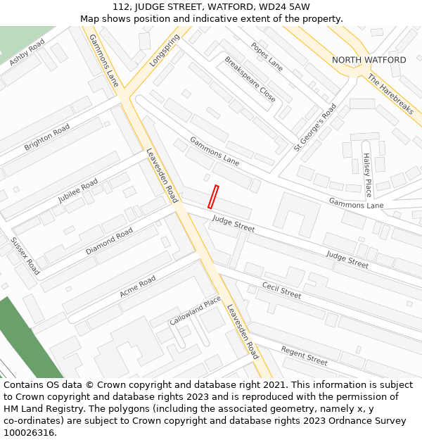 112, JUDGE STREET, WATFORD, WD24 5AW: Location map and indicative extent of plot