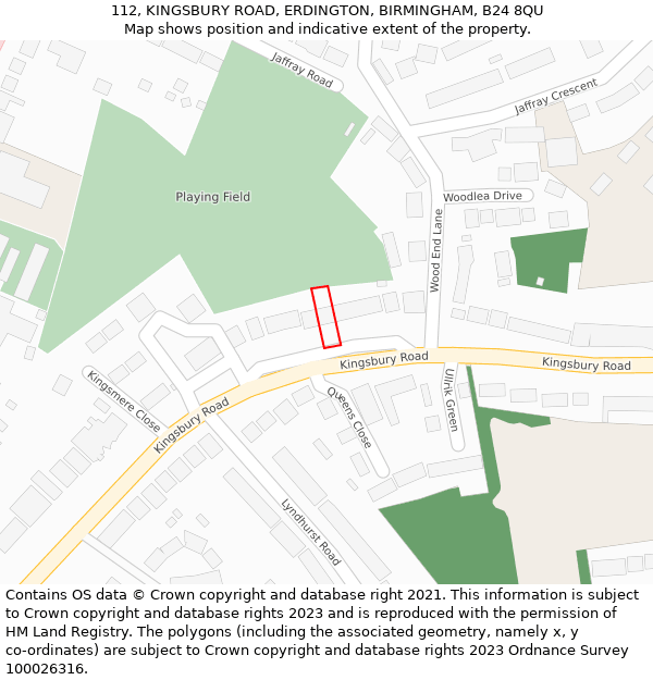 112, KINGSBURY ROAD, ERDINGTON, BIRMINGHAM, B24 8QU: Location map and indicative extent of plot