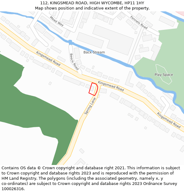 112, KINGSMEAD ROAD, HIGH WYCOMBE, HP11 1HY: Location map and indicative extent of plot