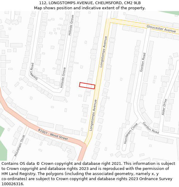 112, LONGSTOMPS AVENUE, CHELMSFORD, CM2 9LB: Location map and indicative extent of plot