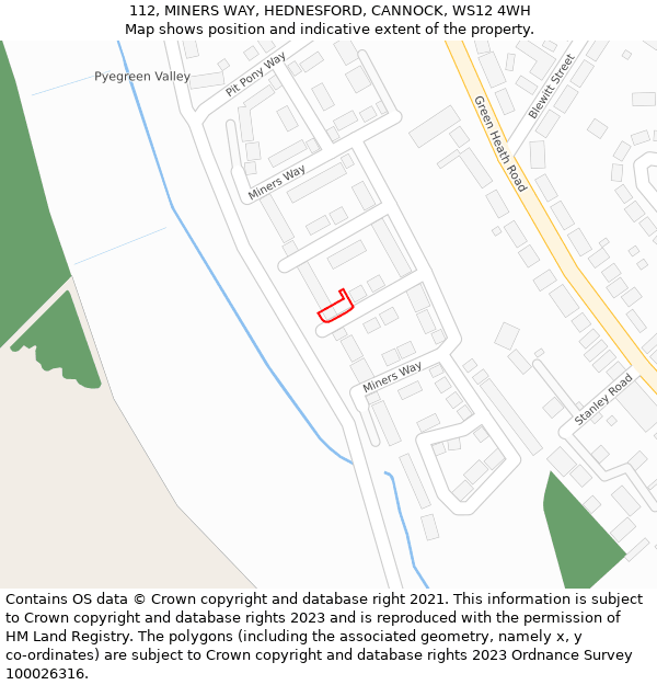 112, MINERS WAY, HEDNESFORD, CANNOCK, WS12 4WH: Location map and indicative extent of plot
