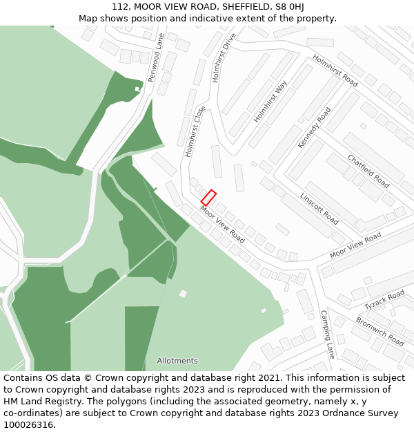 112, MOOR VIEW ROAD, SHEFFIELD, S8 0HJ: Location map and indicative extent of plot