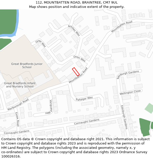 112, MOUNTBATTEN ROAD, BRAINTREE, CM7 9UL: Location map and indicative extent of plot