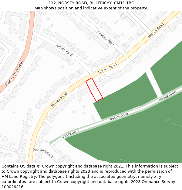 112, NORSEY ROAD, BILLERICAY, CM11 1BG: Location map and indicative extent of plot