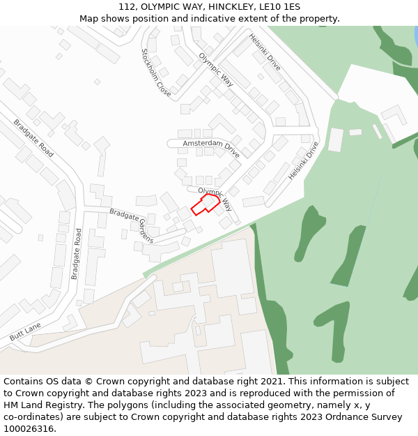 112, OLYMPIC WAY, HINCKLEY, LE10 1ES: Location map and indicative extent of plot