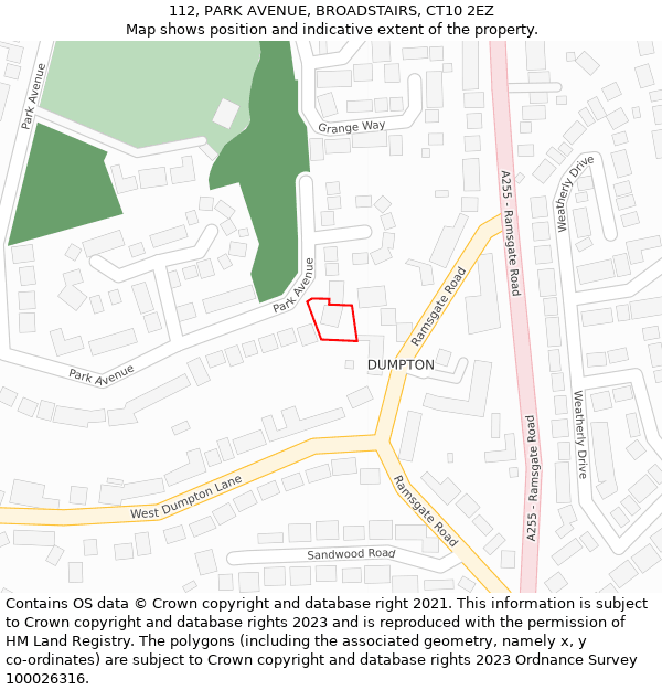 112, PARK AVENUE, BROADSTAIRS, CT10 2EZ: Location map and indicative extent of plot