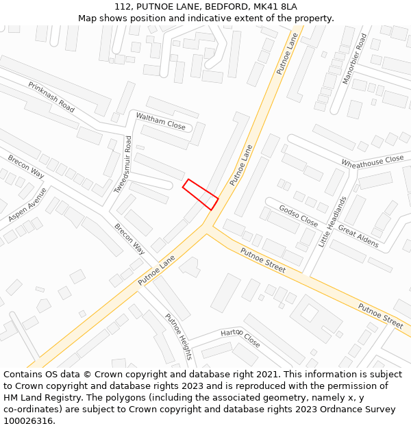 112, PUTNOE LANE, BEDFORD, MK41 8LA: Location map and indicative extent of plot