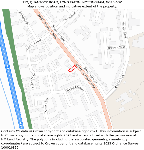 112, QUANTOCK ROAD, LONG EATON, NOTTINGHAM, NG10 4GZ: Location map and indicative extent of plot