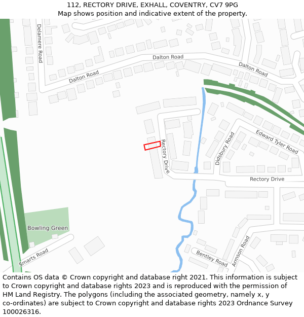 112, RECTORY DRIVE, EXHALL, COVENTRY, CV7 9PG: Location map and indicative extent of plot