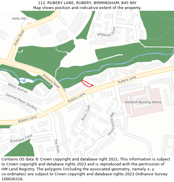 112, RUBERY LANE, RUBERY, BIRMINGHAM, B45 9AY: Location map and indicative extent of plot