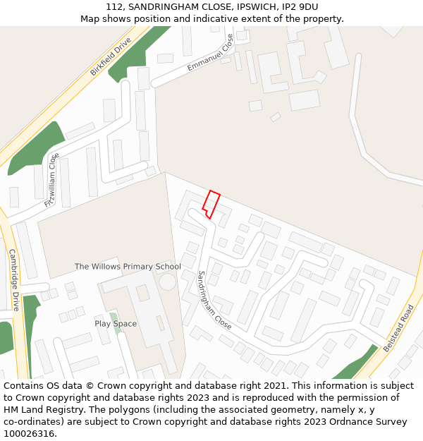 112, SANDRINGHAM CLOSE, IPSWICH, IP2 9DU: Location map and indicative extent of plot