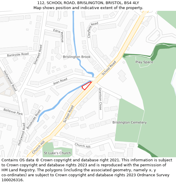 112, SCHOOL ROAD, BRISLINGTON, BRISTOL, BS4 4LY: Location map and indicative extent of plot