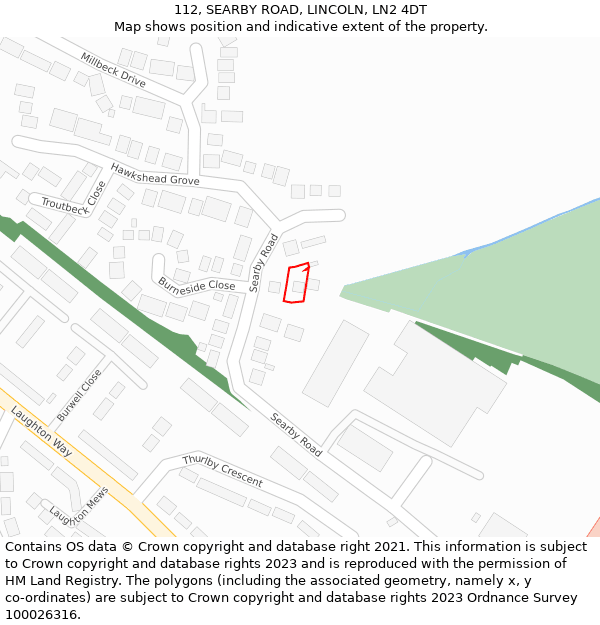 112, SEARBY ROAD, LINCOLN, LN2 4DT: Location map and indicative extent of plot