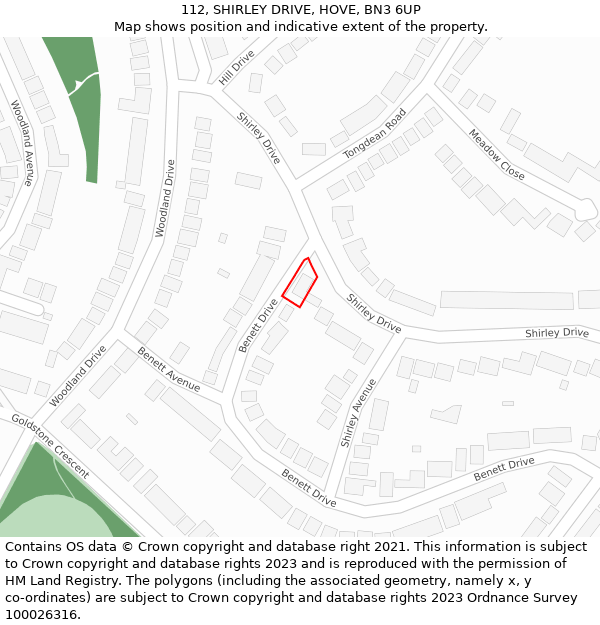 112, SHIRLEY DRIVE, HOVE, BN3 6UP: Location map and indicative extent of plot