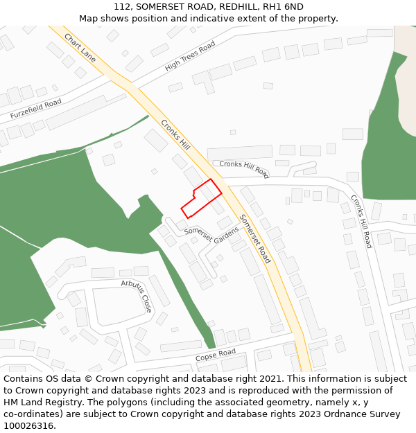112, SOMERSET ROAD, REDHILL, RH1 6ND: Location map and indicative extent of plot