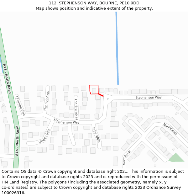 112, STEPHENSON WAY, BOURNE, PE10 9DD: Location map and indicative extent of plot