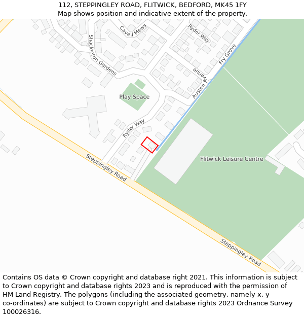 112, STEPPINGLEY ROAD, FLITWICK, BEDFORD, MK45 1FY: Location map and indicative extent of plot