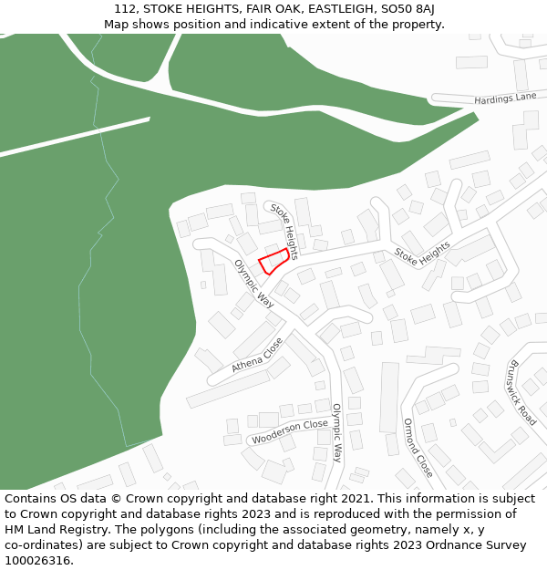 112, STOKE HEIGHTS, FAIR OAK, EASTLEIGH, SO50 8AJ: Location map and indicative extent of plot