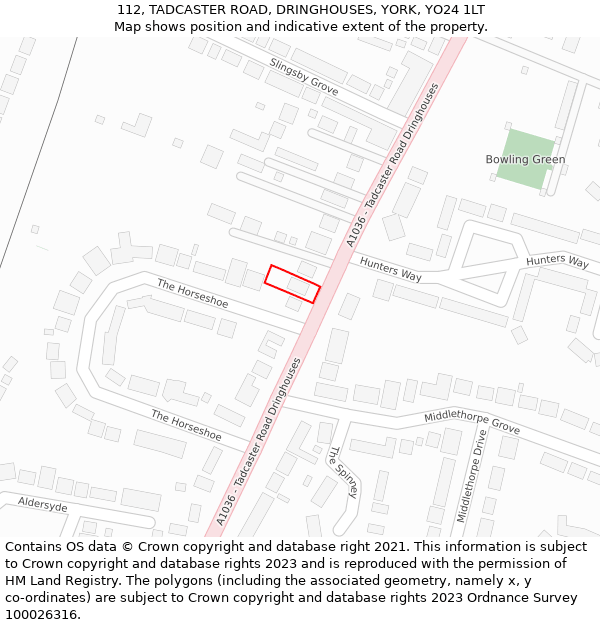 112, TADCASTER ROAD, DRINGHOUSES, YORK, YO24 1LT: Location map and indicative extent of plot