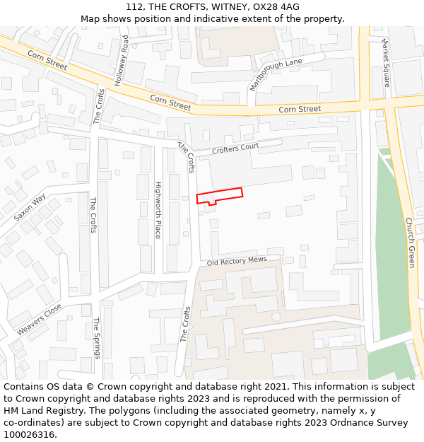 112, THE CROFTS, WITNEY, OX28 4AG: Location map and indicative extent of plot