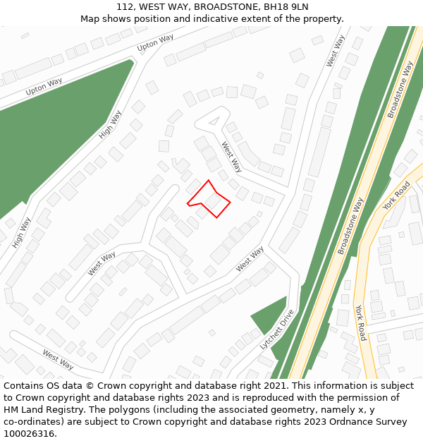 112, WEST WAY, BROADSTONE, BH18 9LN: Location map and indicative extent of plot