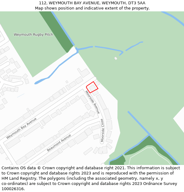 112, WEYMOUTH BAY AVENUE, WEYMOUTH, DT3 5AA: Location map and indicative extent of plot