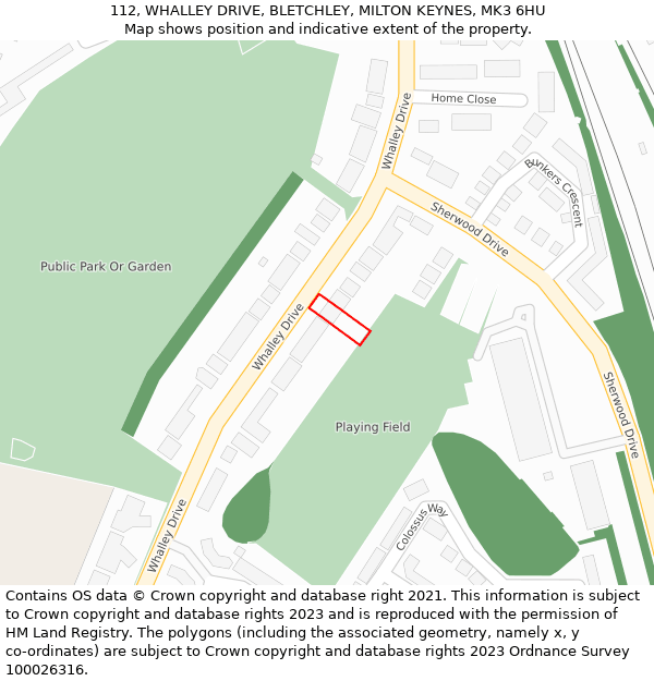 112, WHALLEY DRIVE, BLETCHLEY, MILTON KEYNES, MK3 6HU: Location map and indicative extent of plot