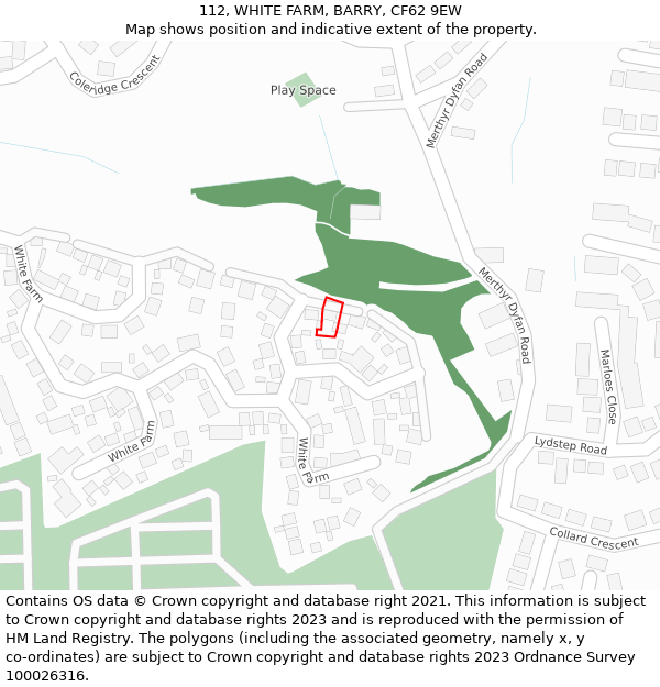 112, WHITE FARM, BARRY, CF62 9EW: Location map and indicative extent of plot