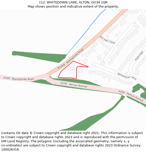 112, WHITEDOWN LANE, ALTON, GU34 1QR: Location map and indicative extent of plot