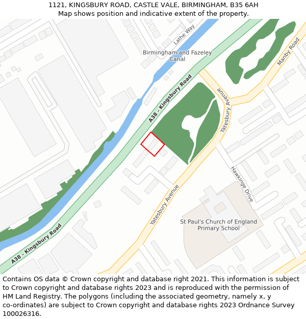 1121, KINGSBURY ROAD, CASTLE VALE, BIRMINGHAM, B35 6AH: Location map and indicative extent of plot