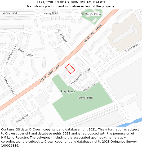 1121, TYBURN ROAD, BIRMINGHAM, B24 0TF: Location map and indicative extent of plot