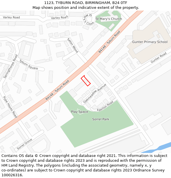 1123, TYBURN ROAD, BIRMINGHAM, B24 0TF: Location map and indicative extent of plot