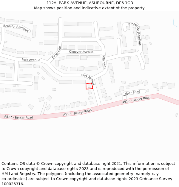 112A, PARK AVENUE, ASHBOURNE, DE6 1GB: Location map and indicative extent of plot