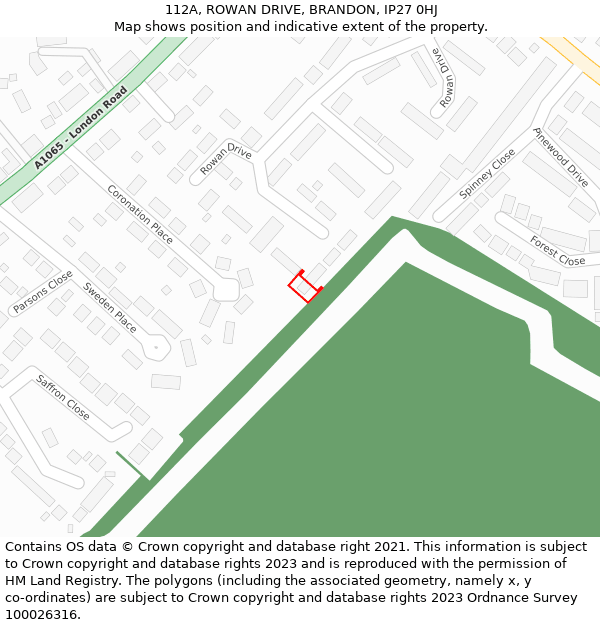 112A, ROWAN DRIVE, BRANDON, IP27 0HJ: Location map and indicative extent of plot