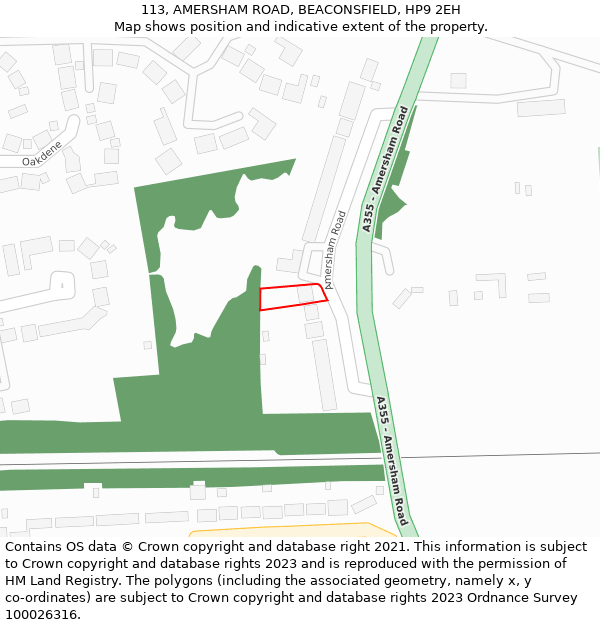 113, AMERSHAM ROAD, BEACONSFIELD, HP9 2EH: Location map and indicative extent of plot