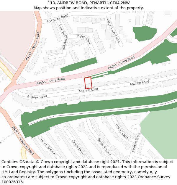 113, ANDREW ROAD, PENARTH, CF64 2NW: Location map and indicative extent of plot