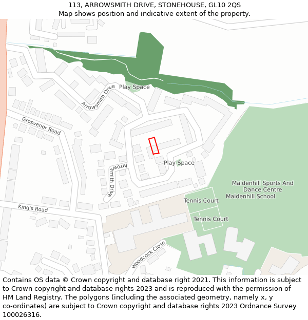 113, ARROWSMITH DRIVE, STONEHOUSE, GL10 2QS: Location map and indicative extent of plot