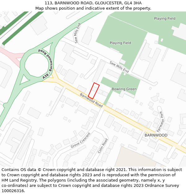 113, BARNWOOD ROAD, GLOUCESTER, GL4 3HA: Location map and indicative extent of plot