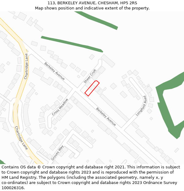 113, BERKELEY AVENUE, CHESHAM, HP5 2RS: Location map and indicative extent of plot