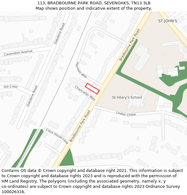 113, BRADBOURNE PARK ROAD, SEVENOAKS, TN13 3LB: Location map and indicative extent of plot
