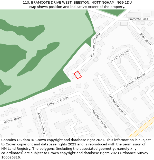 113, BRAMCOTE DRIVE WEST, BEESTON, NOTTINGHAM, NG9 1DU: Location map and indicative extent of plot