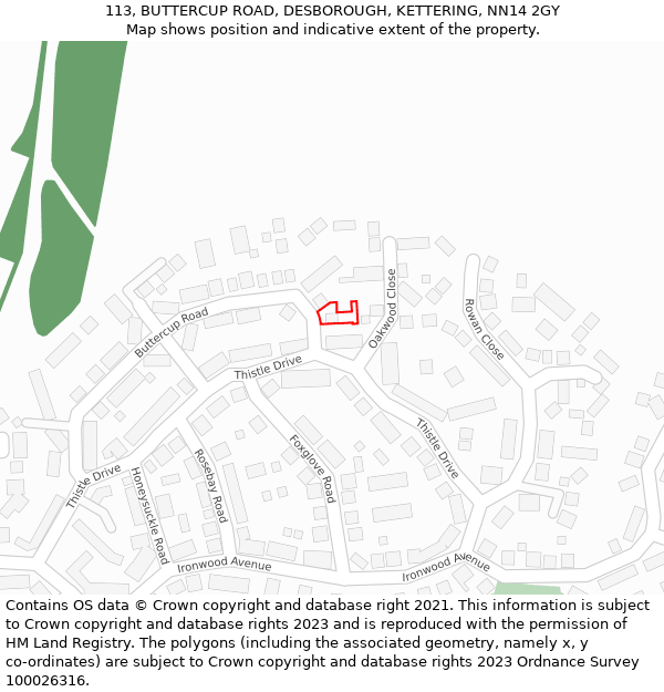 113, BUTTERCUP ROAD, DESBOROUGH, KETTERING, NN14 2GY: Location map and indicative extent of plot