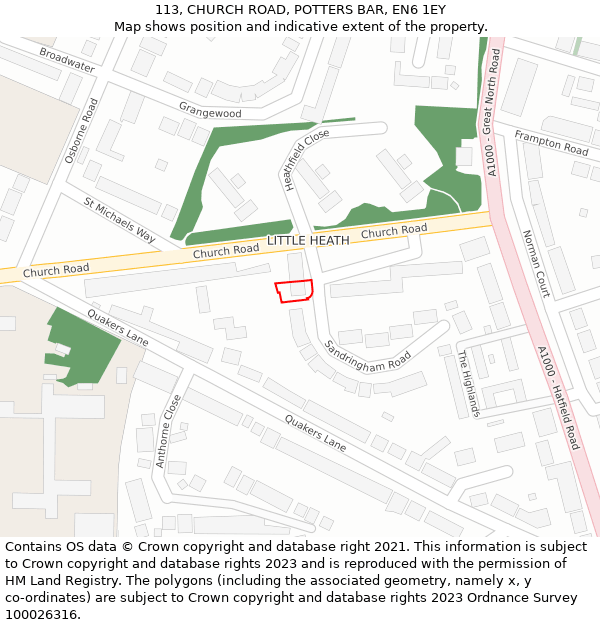 113, CHURCH ROAD, POTTERS BAR, EN6 1EY: Location map and indicative extent of plot