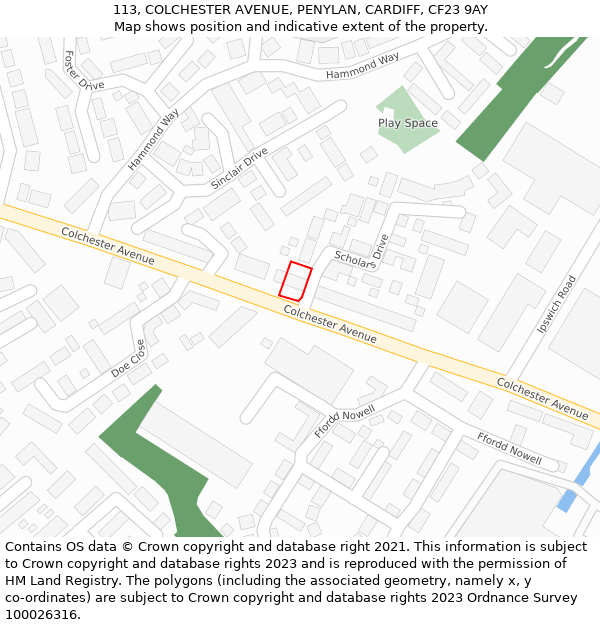 113, COLCHESTER AVENUE, PENYLAN, CARDIFF, CF23 9AY: Location map and indicative extent of plot