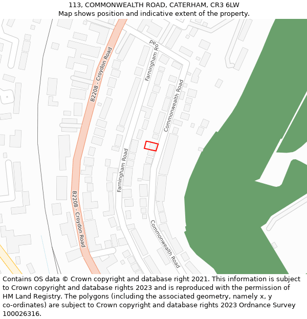 113, COMMONWEALTH ROAD, CATERHAM, CR3 6LW: Location map and indicative extent of plot