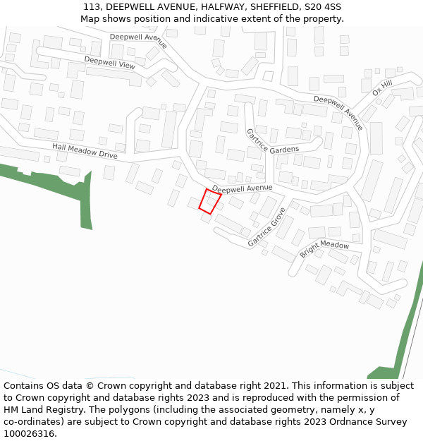 113, DEEPWELL AVENUE, HALFWAY, SHEFFIELD, S20 4SS: Location map and indicative extent of plot