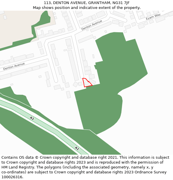 113, DENTON AVENUE, GRANTHAM, NG31 7JF: Location map and indicative extent of plot