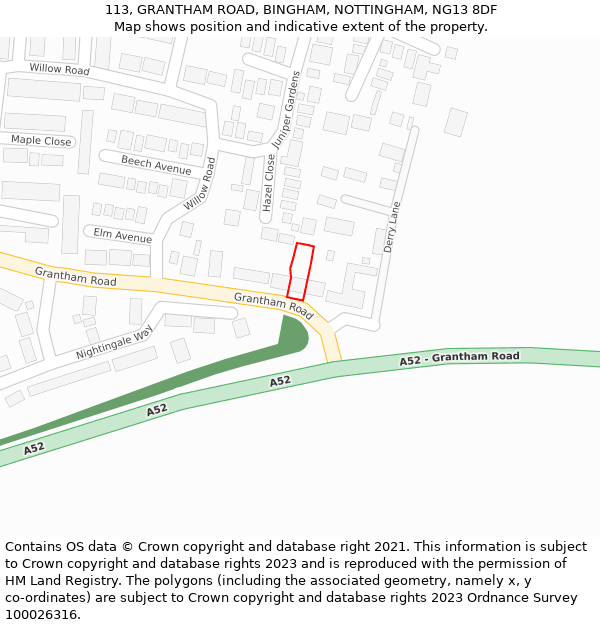 113, GRANTHAM ROAD, BINGHAM, NOTTINGHAM, NG13 8DF: Location map and indicative extent of plot
