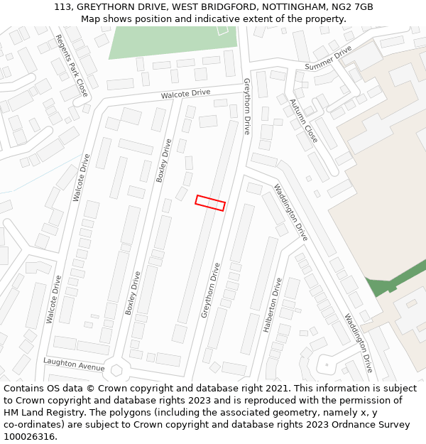 113, GREYTHORN DRIVE, WEST BRIDGFORD, NOTTINGHAM, NG2 7GB: Location map and indicative extent of plot