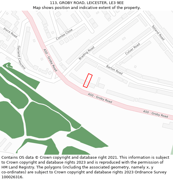 113, GROBY ROAD, LEICESTER, LE3 9EE: Location map and indicative extent of plot